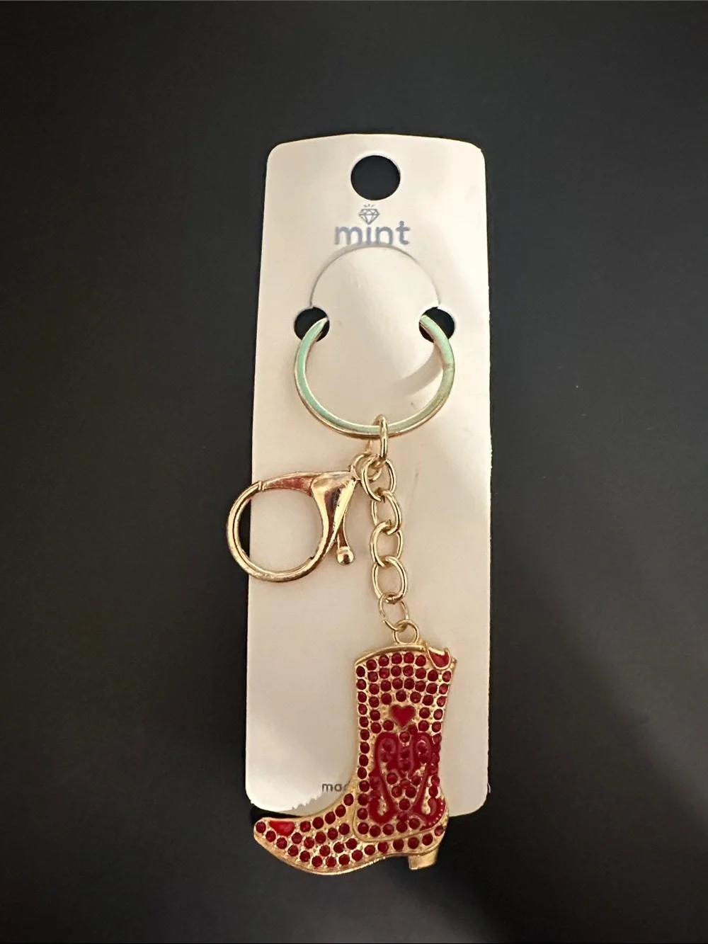 Mint Red Western Boot Key & Card Holder with Gold Hardware